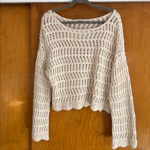 American Eagle Cream Crochet Sweater